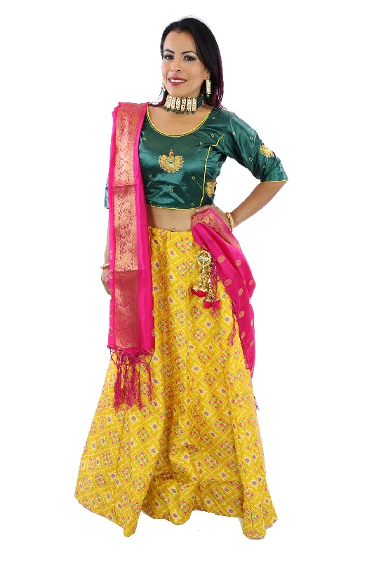 Vibrant Yellow and Emerald Sangeet Party Lehenga- SNT11058