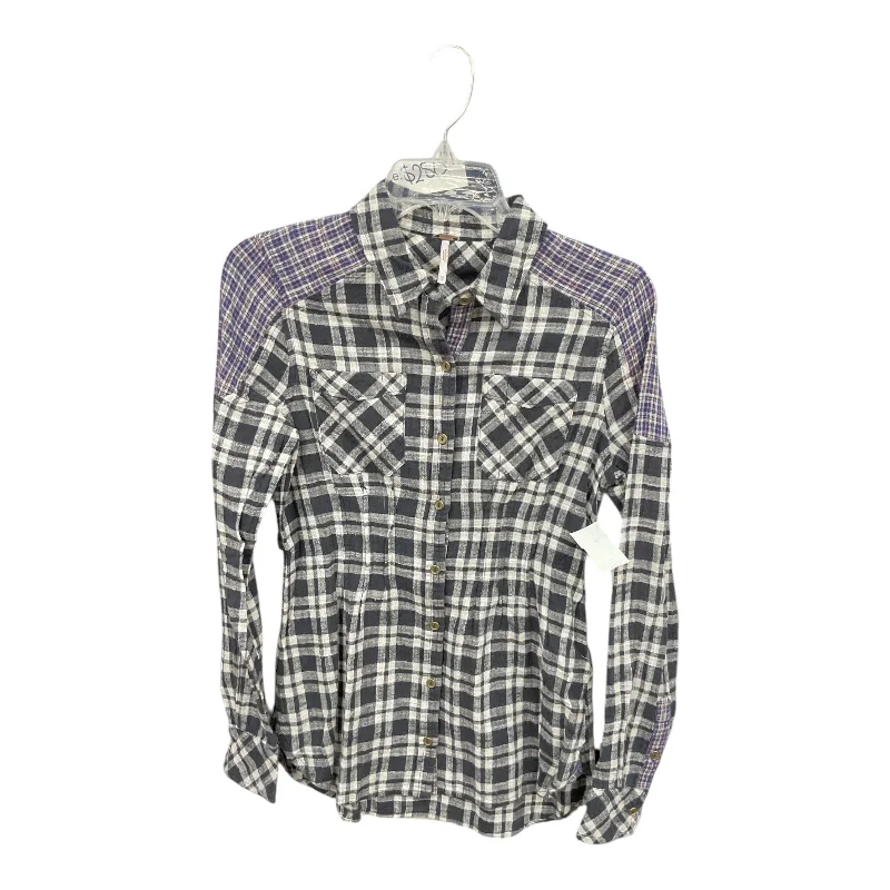 Top Long Sleeve By Free People In Checkered Pattern, Size: Xs