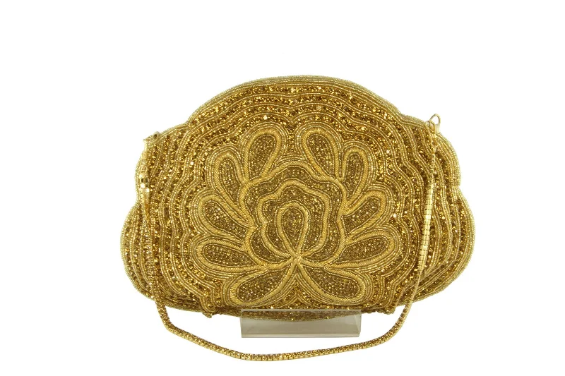 Golden Lotus Beaded Indian Party Clutch