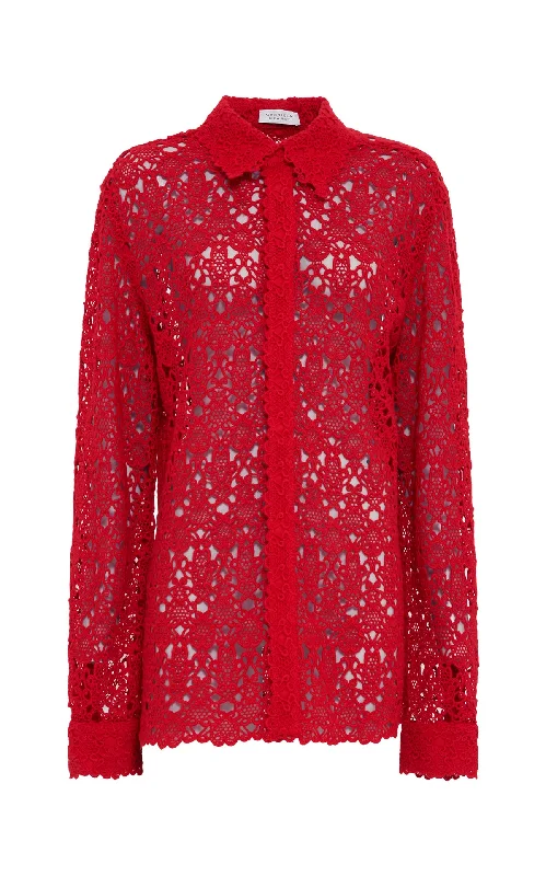 Cassia Shirt in Scarlet Red Cashmere Lace