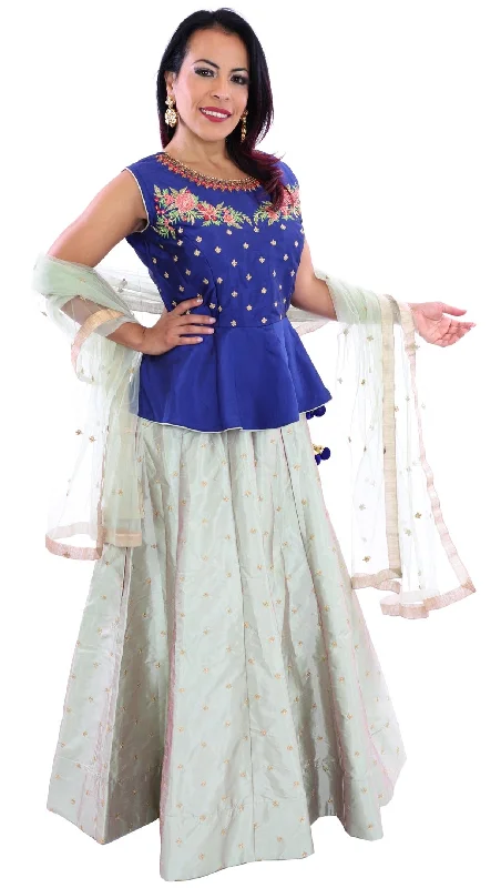 Modern Blue and Mint Sangeet Party Lehenga - SNT11043