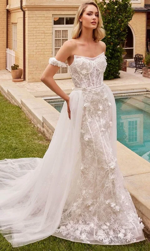 Cinderella Divine CD861W - Lace-Adorned Strapless Wedding Dress