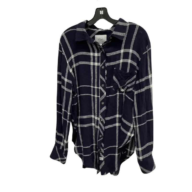 Top Long Sleeve By Rails In Blue & White, Size: L