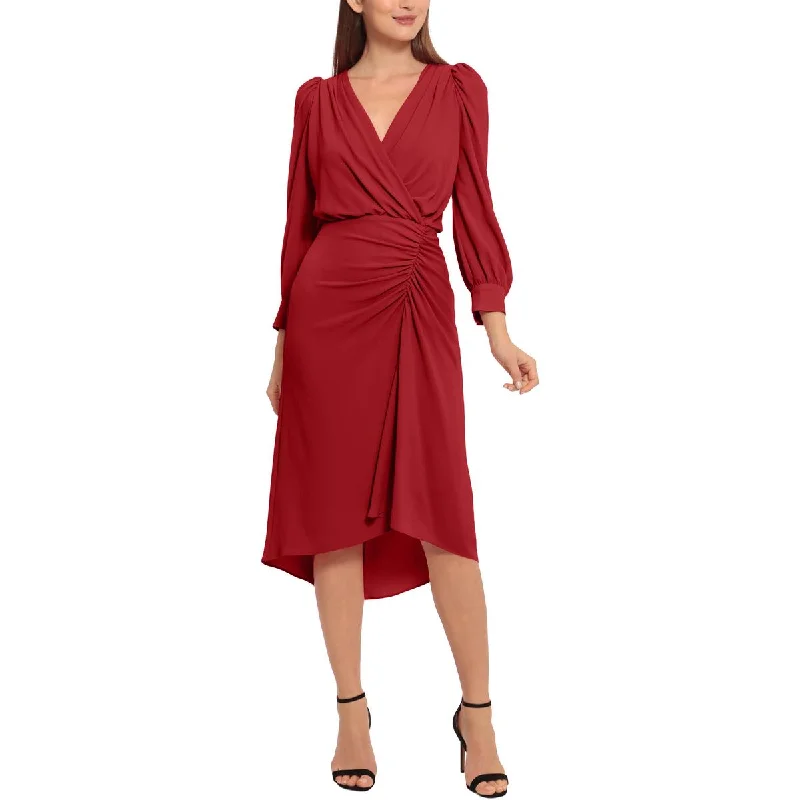 Maggy London Womens Faux Wrap Ruched Cocktail And Party Dress