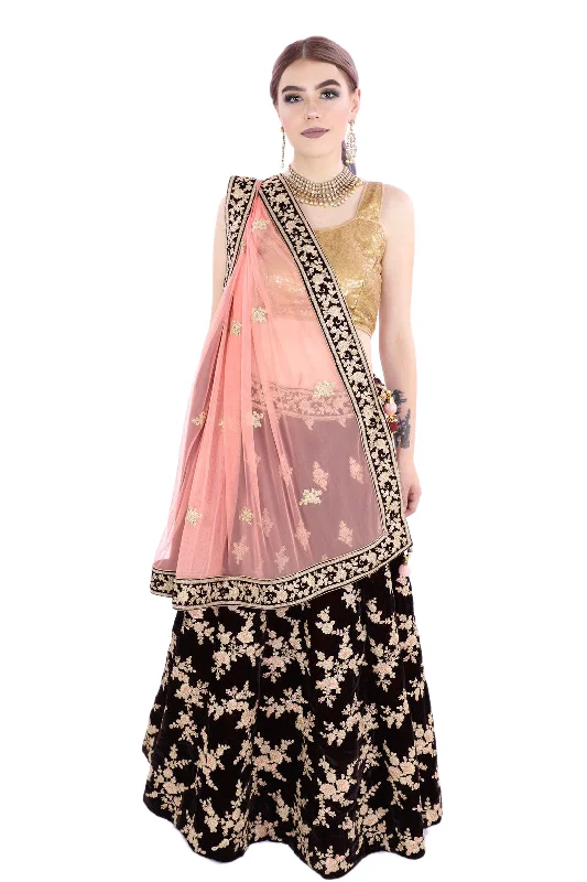 Shimmering Gold Velvet and Sequin Party Wear Lehenga - SNT11038