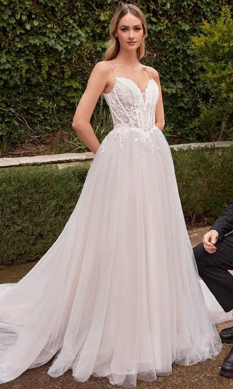 Cinderella Divine CD854W - Lace-Embellished Sleeveless Wedding Gown