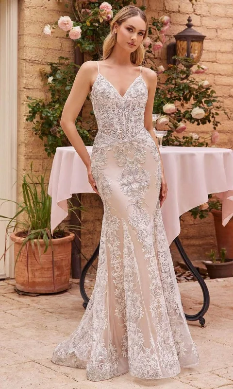 Cinderella Divine J859W - Sleeveless Wedding Gown with Embroidery