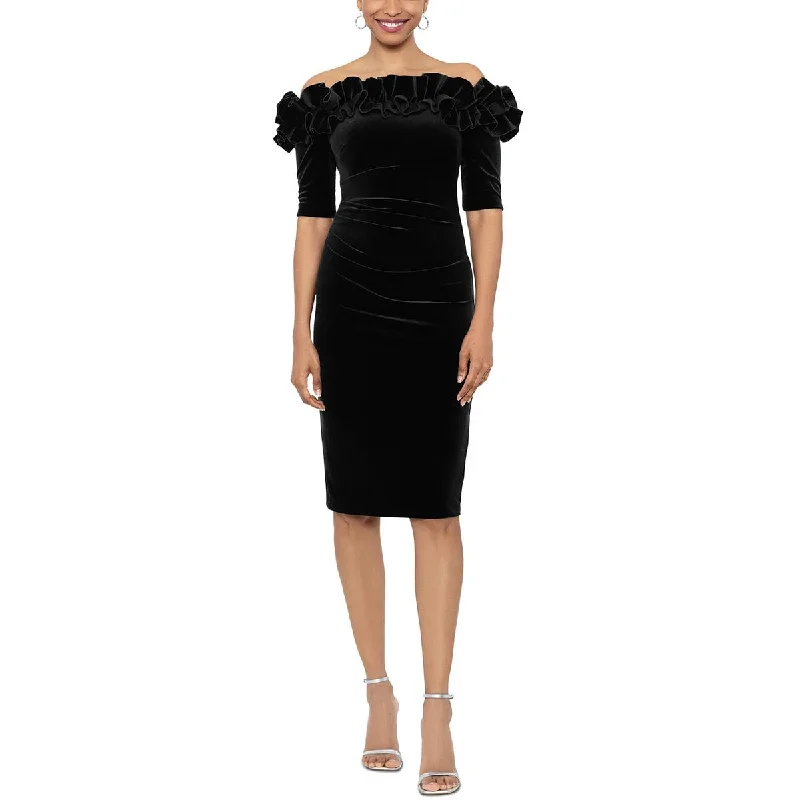 Xscape Womens Velvet Off-The-Shoulder Cocktail And Party Dress