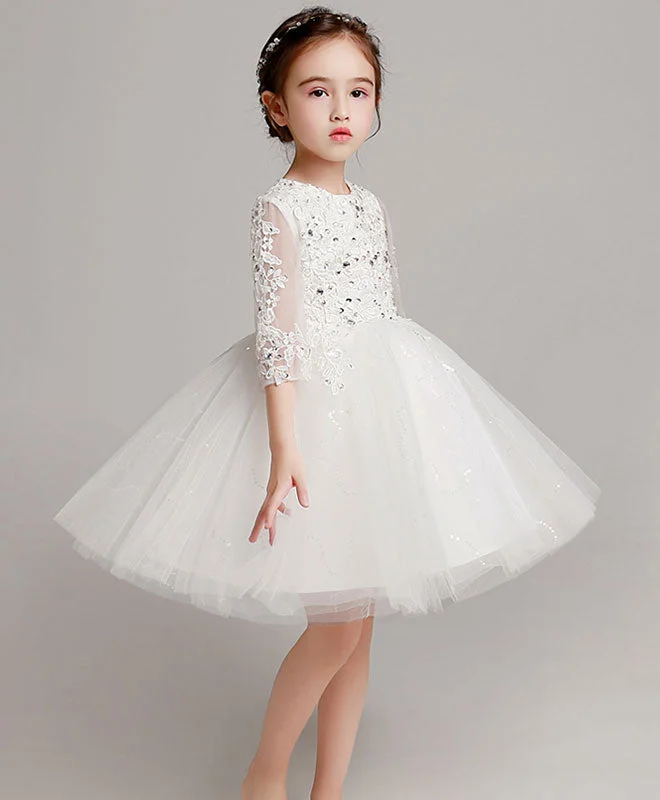 White Tulle Lace Flower Girl Dress, Girl Party Dress