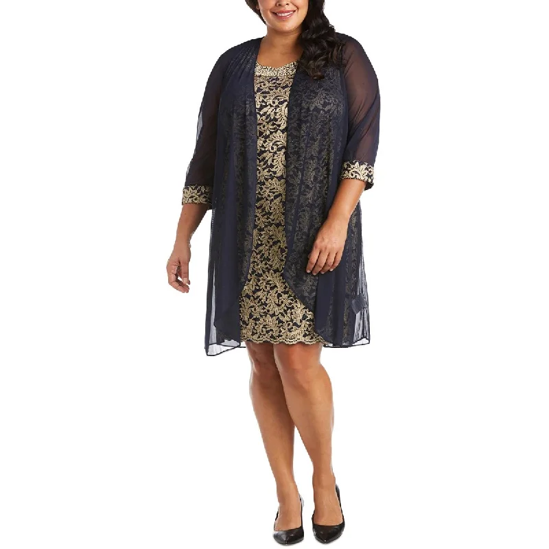 R&M Richards Womens Plus Jacquard 2PC Cocktail and Party Dress