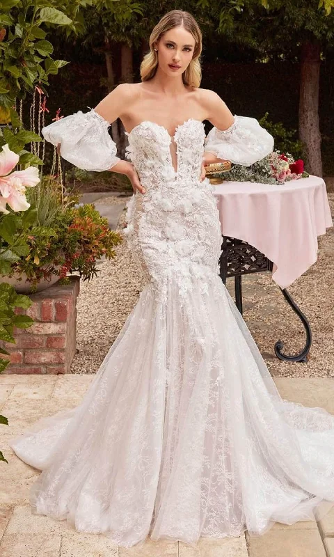 Cinderella Divine CDS434W - Lace-Appliqued Strapless Wedding Dress