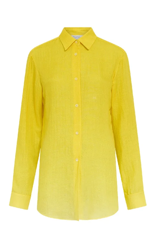 Reyes Shirt in Cadmium Yellow Cashmere Silk Herringbone