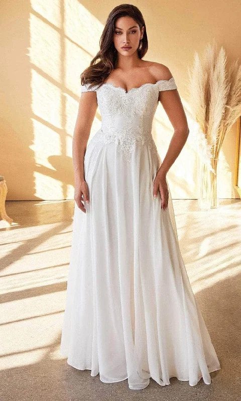 Cinderella Divine 7258W - Scalloped Off Shoulder Wedding Dress