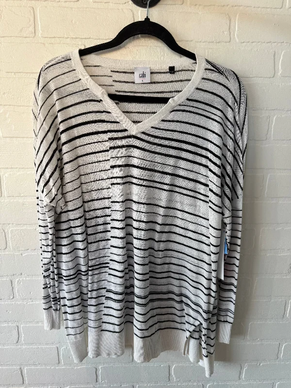 Top Long Sleeve By Cabi In Black & White, Size: L