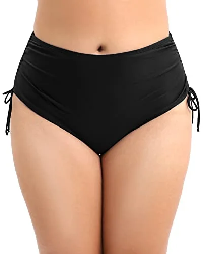 Women's Plus Size High Waist Swimsuit Bottom Side Ties-Black