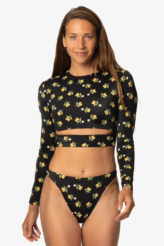 Taranaki Long Sleeved Crop Cut-Out Rashie - Lemon Drop