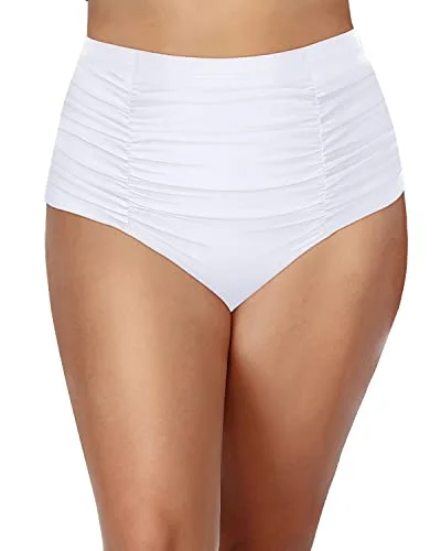 Flattering Shirred Tankini Bottoms High Waist For Women-White