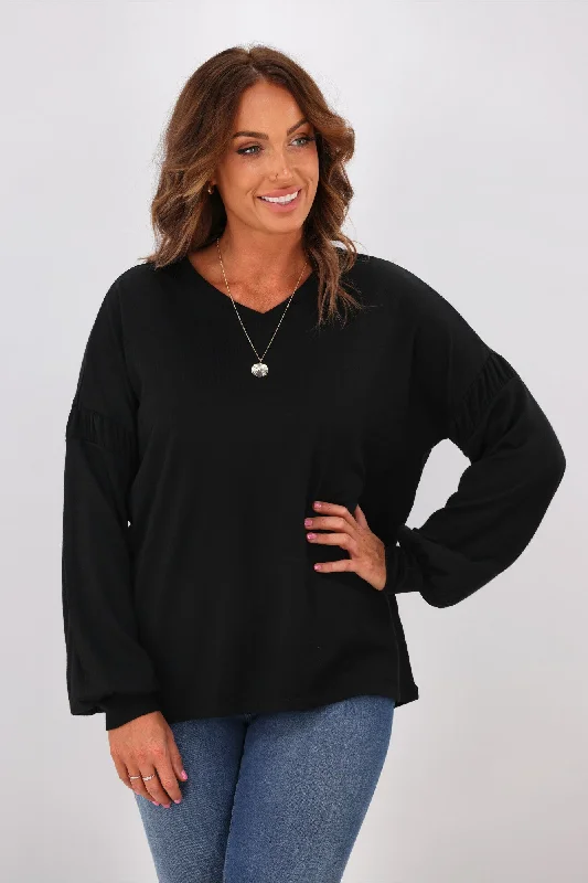 Alpine by Shine On Megan Drop Shoulder Merino Top Black