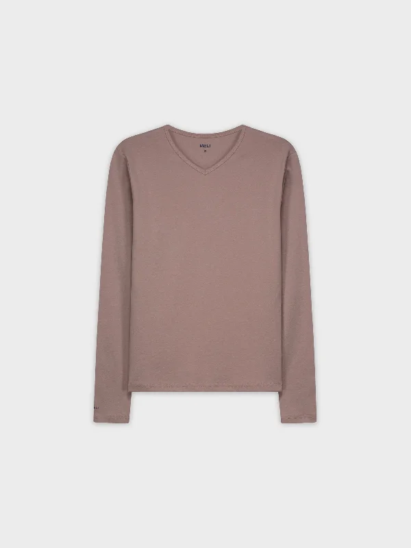 BASIC HIGH V TEE LS-DUSTY MAUVE