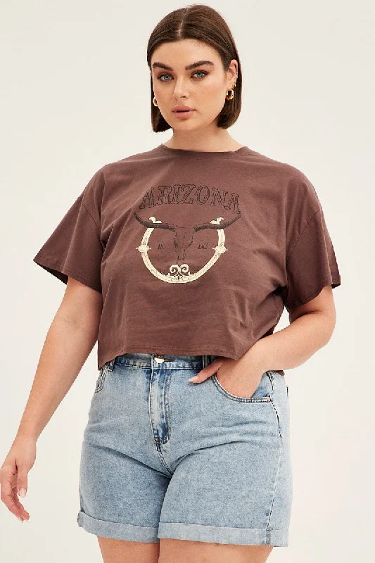 Brown Short Sleeve Arizona Cow Skull T-shirt