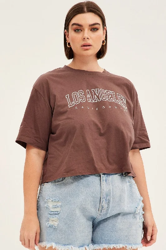 Brown Short Sleeve Los Angeles Crop T-shirt