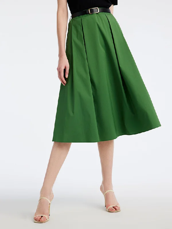 Green A-Line Mid-Calf Women Skirt