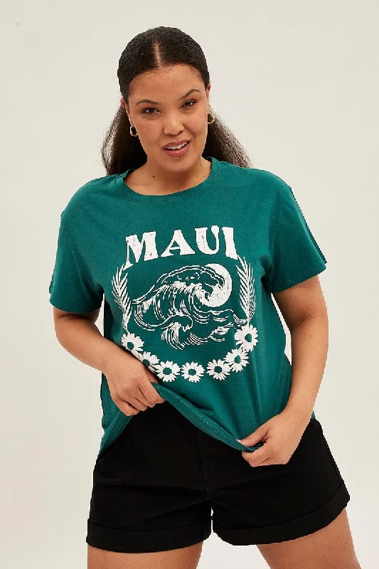 Green Graphic T-shirt Maui Cotton