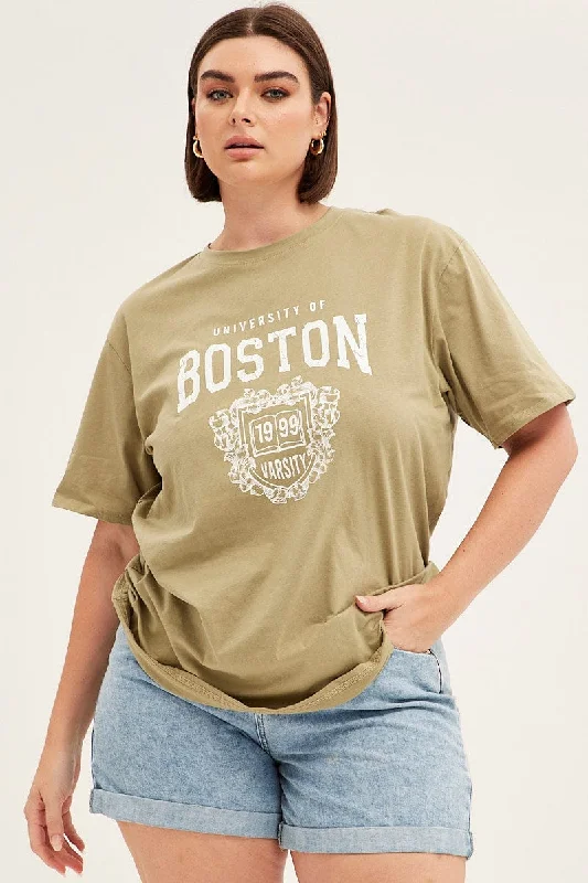 Green Short Sleeve Oversized Boston Round Neck T-shirt