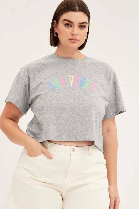 Grey Graphic T-shirt Short Sleeve Rainbow Las Vegas