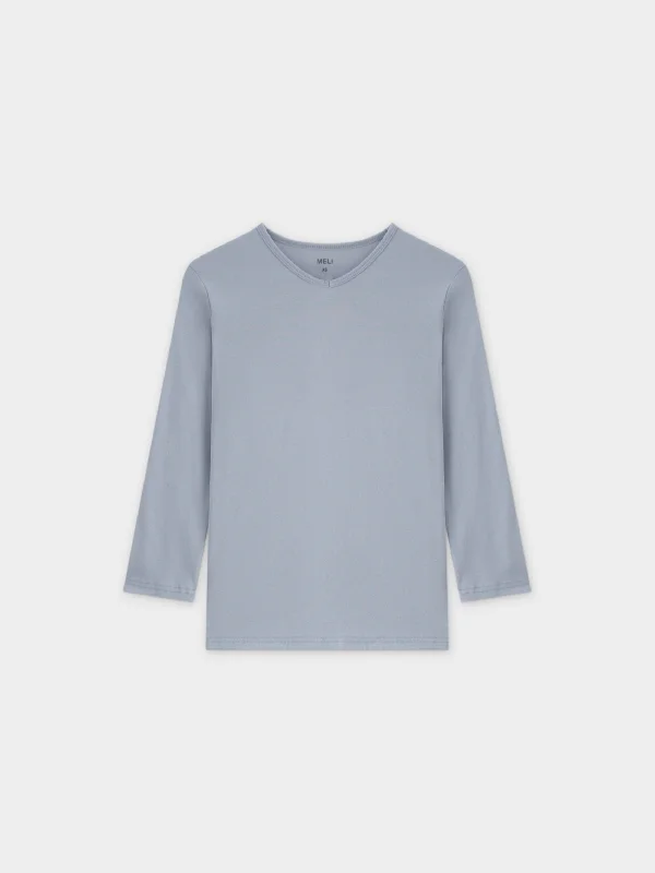 BASIC HIGH V TEE 3Q-LIGHT BLUE