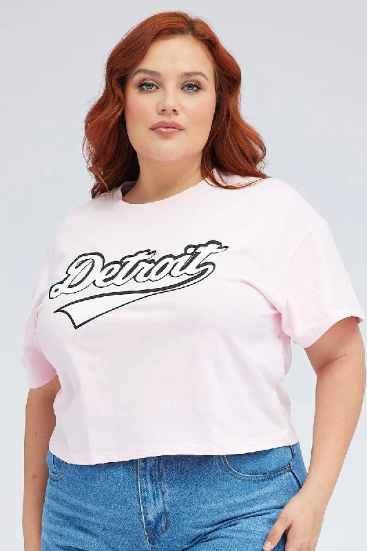 Pink Graphic T-shirt Detroit Crop Cotton