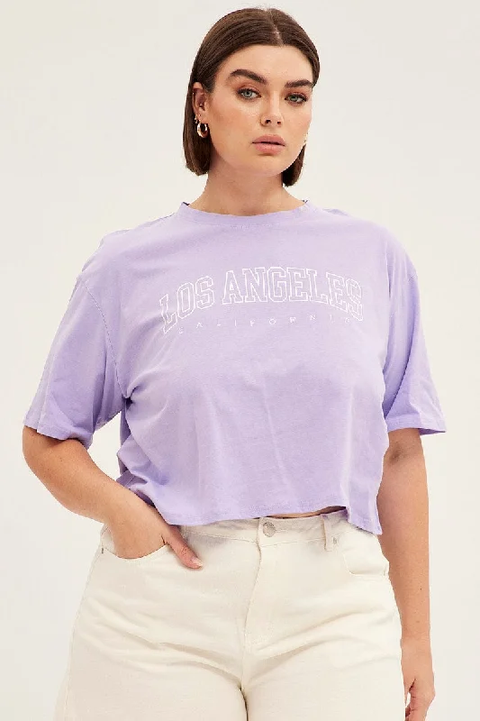 Purple Short Sleeve Los Angeles Crop T-shirt