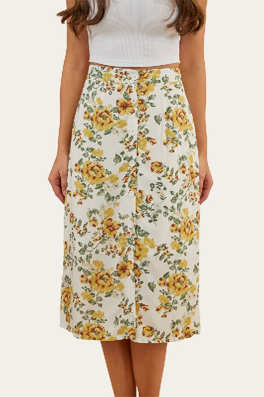 Rosabel Womens Midi Skirt - White/Yellow