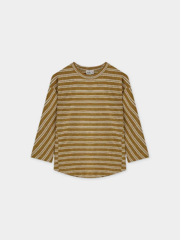 Striped Boxy Tee-Washed Tan