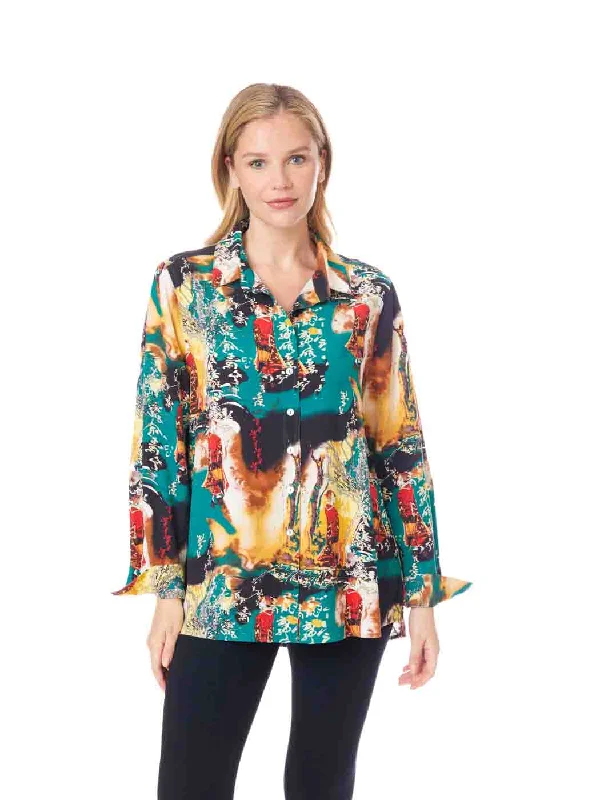 Tianello TENCEL™ Print "Princess Masumi"  Print "Loving" Blouse-GRN