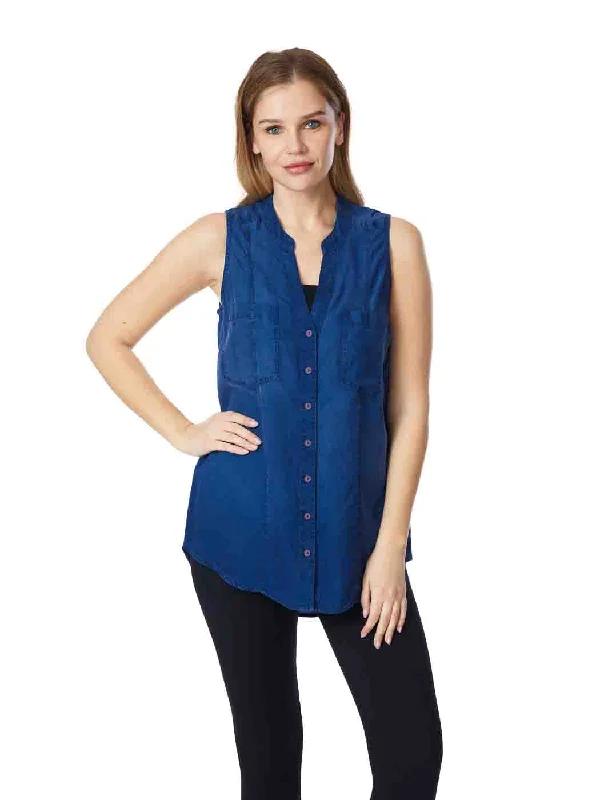 Tianello "Winston" Light Weight TENCEL™ Denim Chambray, Sleeveless "Savoir" Blouse