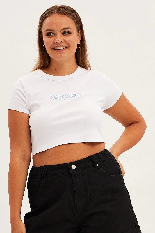 White Crop T-shirt Short Sleeve Crew Neck