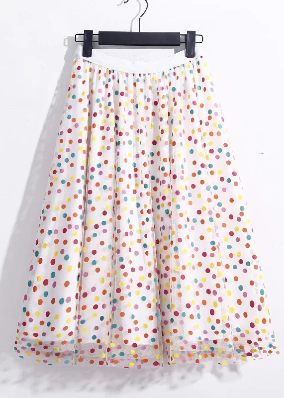 White Dot Print Tulle Holiday Skirts Exra Large Hem Spring