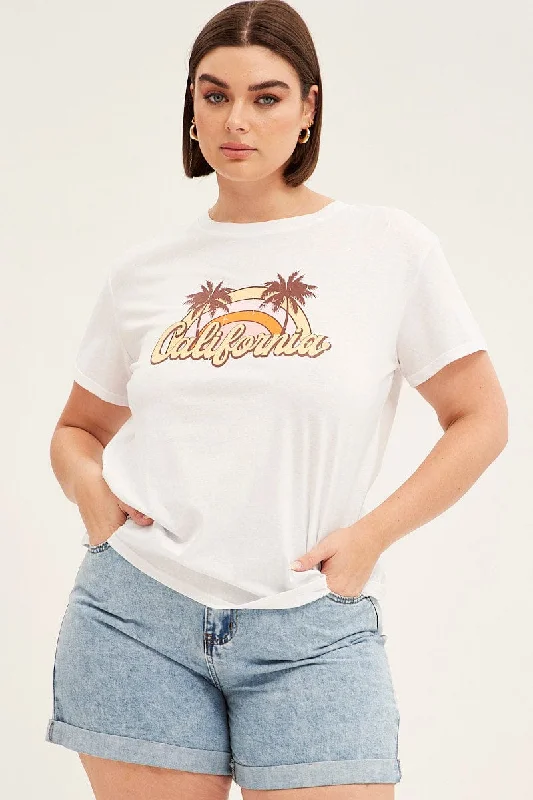 White Short Sleeve California Trees Crop T-shirt