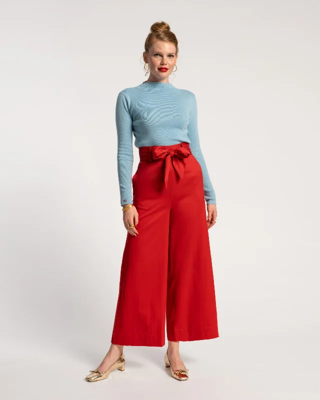 Zoey Belted Cotton Pant Red