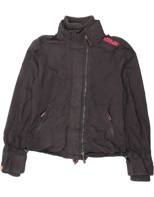 SUPERDRY Womens Graphic Rain Jacket UK 14 Medium Black Polyester