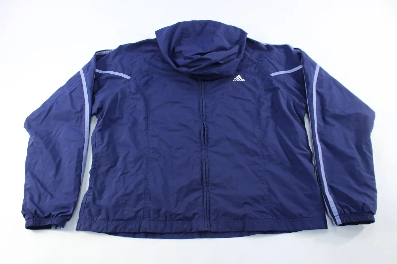 Women's Adidas Embroidered Logo Navy Blue & White Striped Jacket