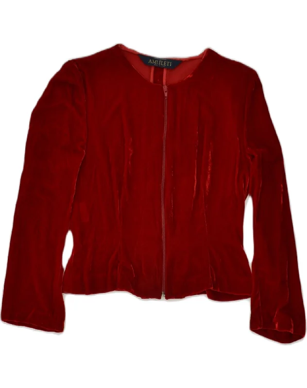 AMULETI Womens Crop Blazer Jacket UK 12 Medium Red Viscose