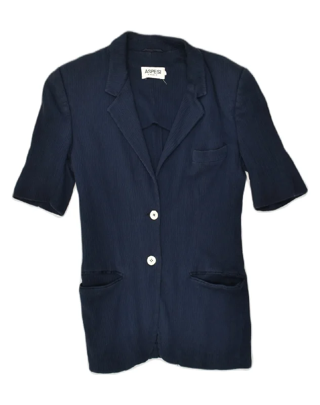 ASPESI Womens Short Sleeve 2 Button Blazer Jacket UK 10 Small Navy Blue