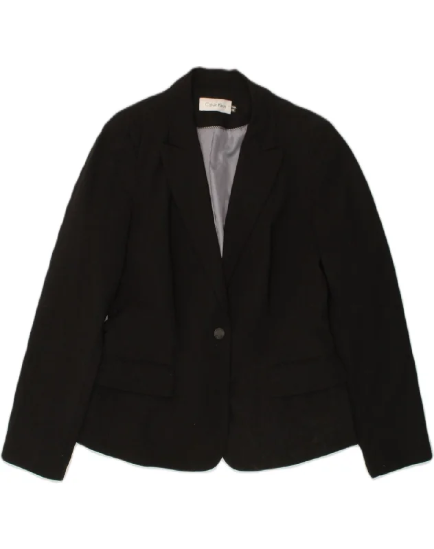 CALVIN KLEIN Womens 1 Button Blazer Jacket US 10 Large Black Polyester