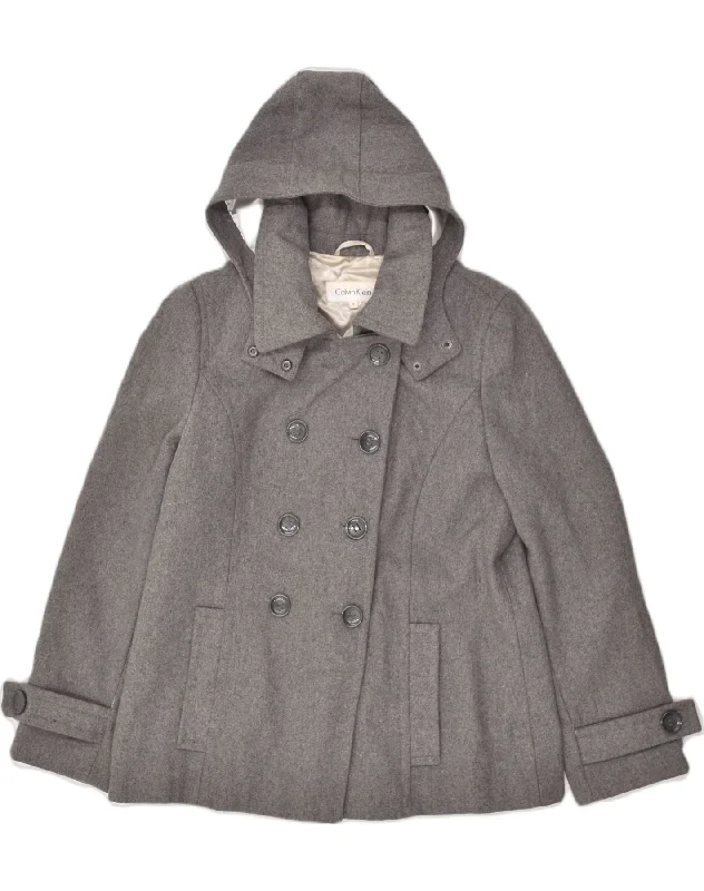 CALVIN KLEIN Womens Hooded Hooded Double Breasted Coat US 14 XL Grey