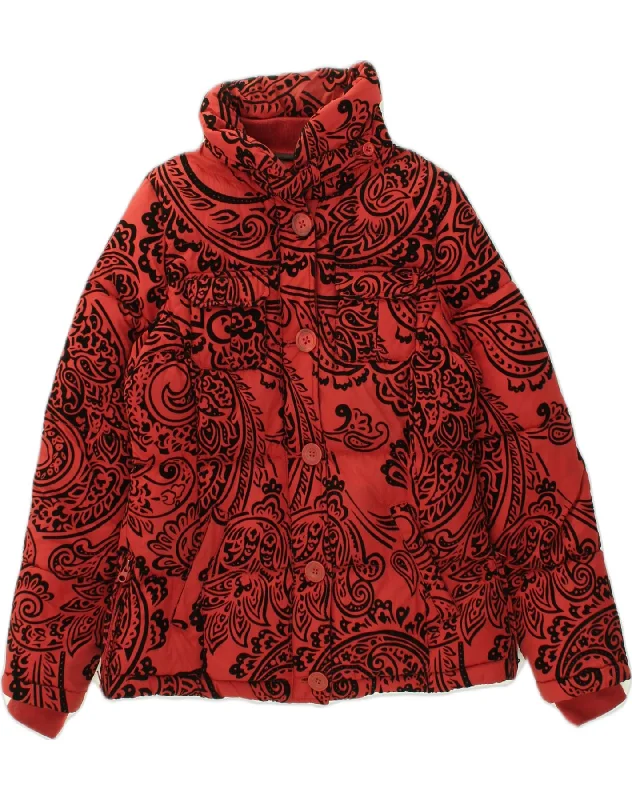 DESIGUAL Womens Padded Jacket EU 40 Medium Red Paisley Polyester