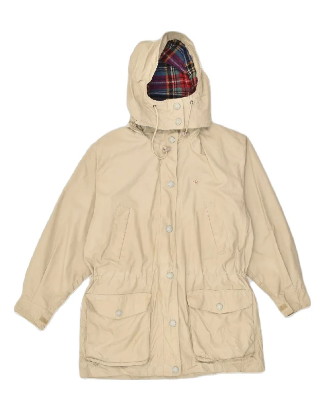 EDDIE BAUER Womens Hooded Windbreaker Jacket UK 14 Medium Beige Polyester