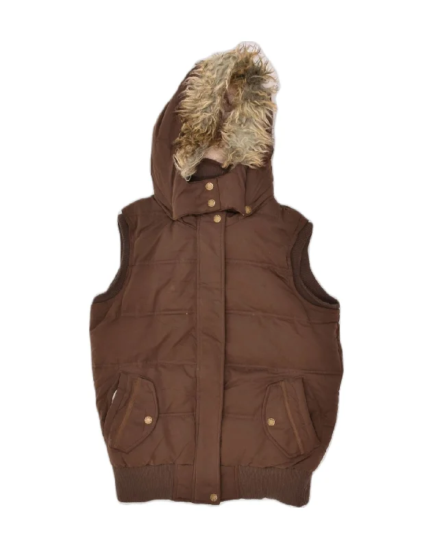 FAT FACE Womens Hooded Padded Gilet UK 10 Small  Brown Polyester