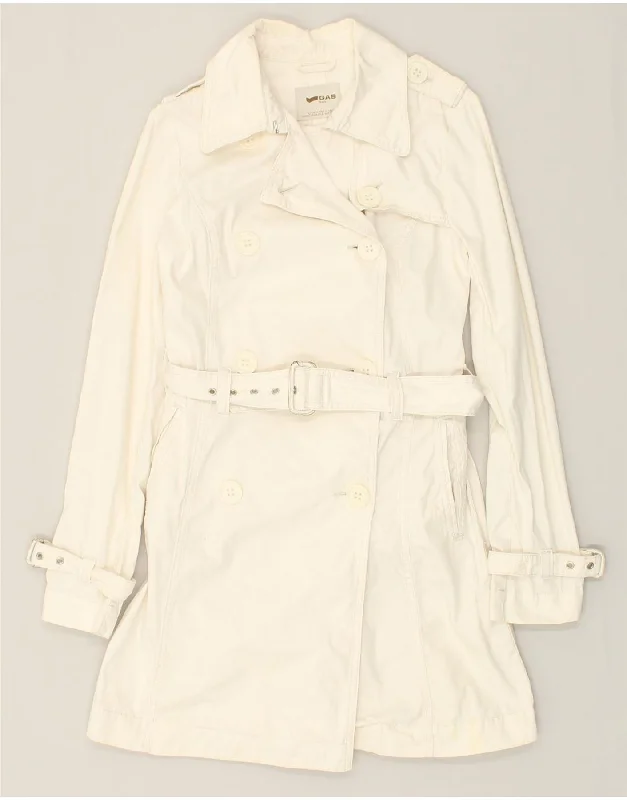 GAS Womens Double Breasted Trench Coat UK 8 Small Off White Cotton